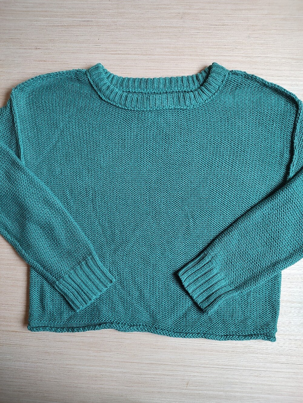 American Eagle Knit Pullover Crew Neck Sweater Cropped Crop Cotton Green Teal XS